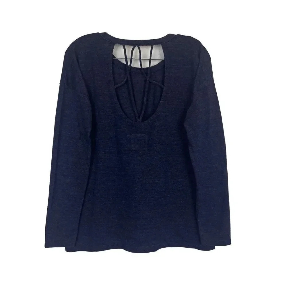 Chaser Relaxed Long Sleeve Jersey Top Medium Navy Blue Criss Cross Back Boho NWT